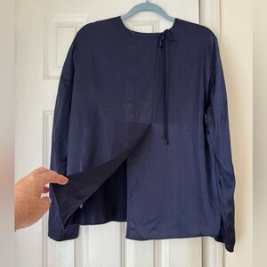 Vince - NAVY Tie Back 100% Silk Blouse size L